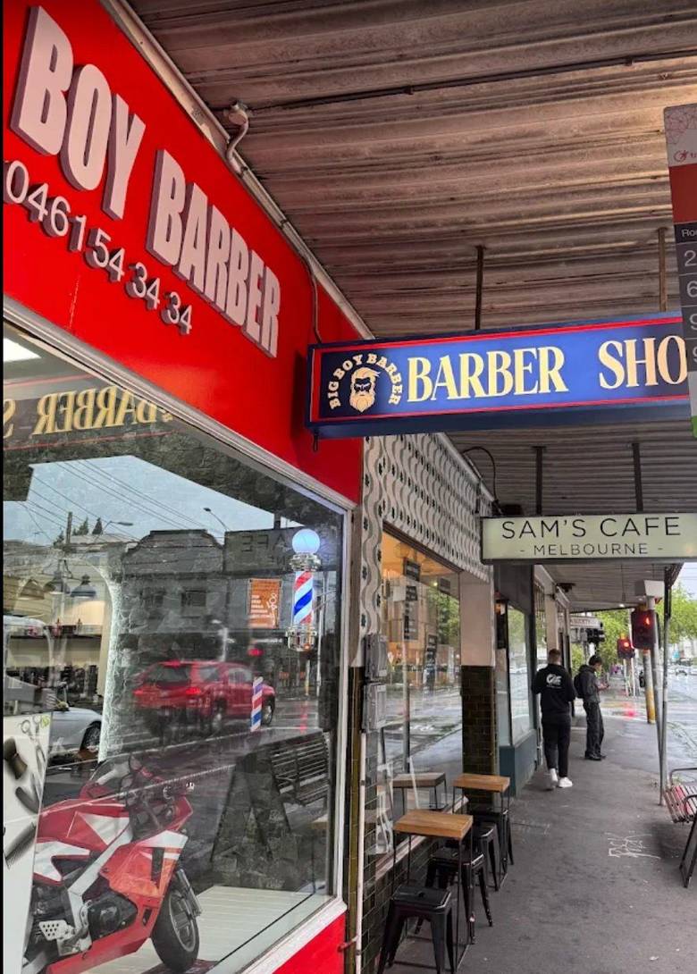 Big Boy Barber shopfront signage on Barkly St
